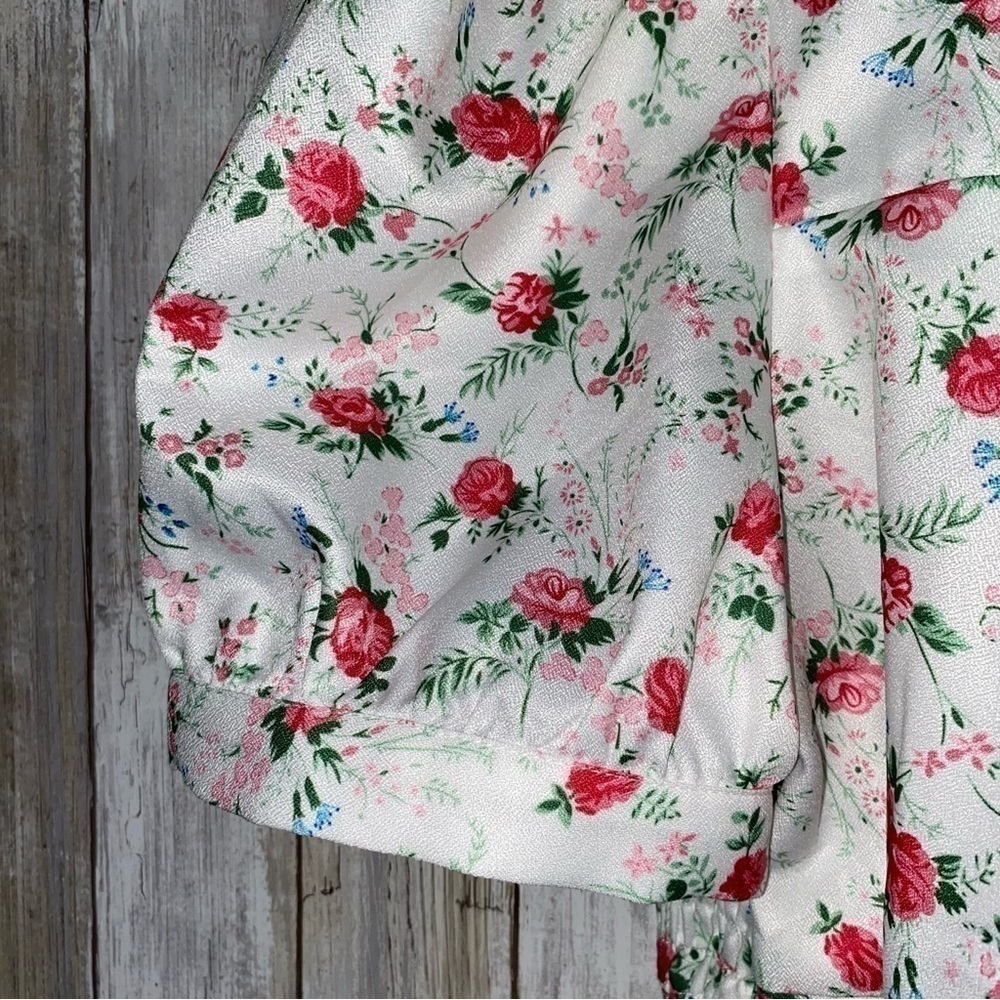 Lulus Cute Factor White Floral Puff Sleeve Crop Top Cottagecore XL NWOT - Picture 6 of 6